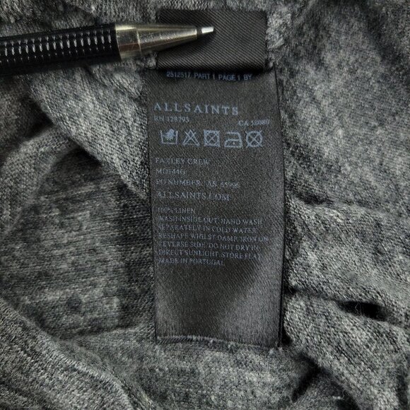 AllSaints Shirt Women's Medium Gray Faxley Crew Neck Short Sleeve Stretch Linen - Picture 12 of 13